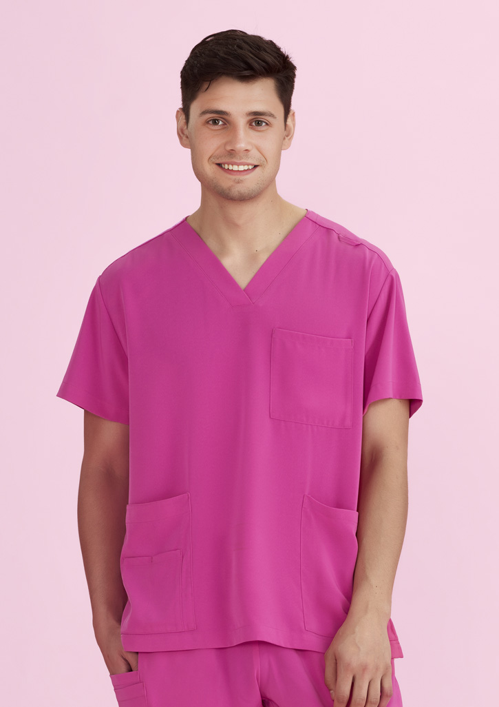 Unisex Pink V-Neck Scrub Top