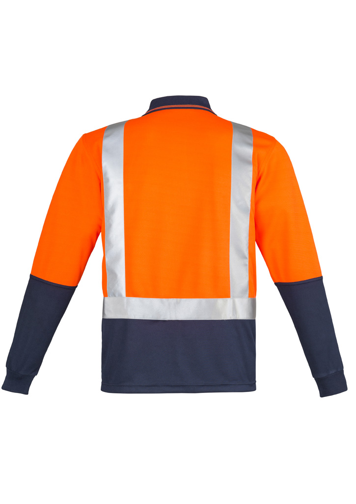 Mens Hi Vis Spliced Long Sleeve Polo - Shoulder Taped - Image 2